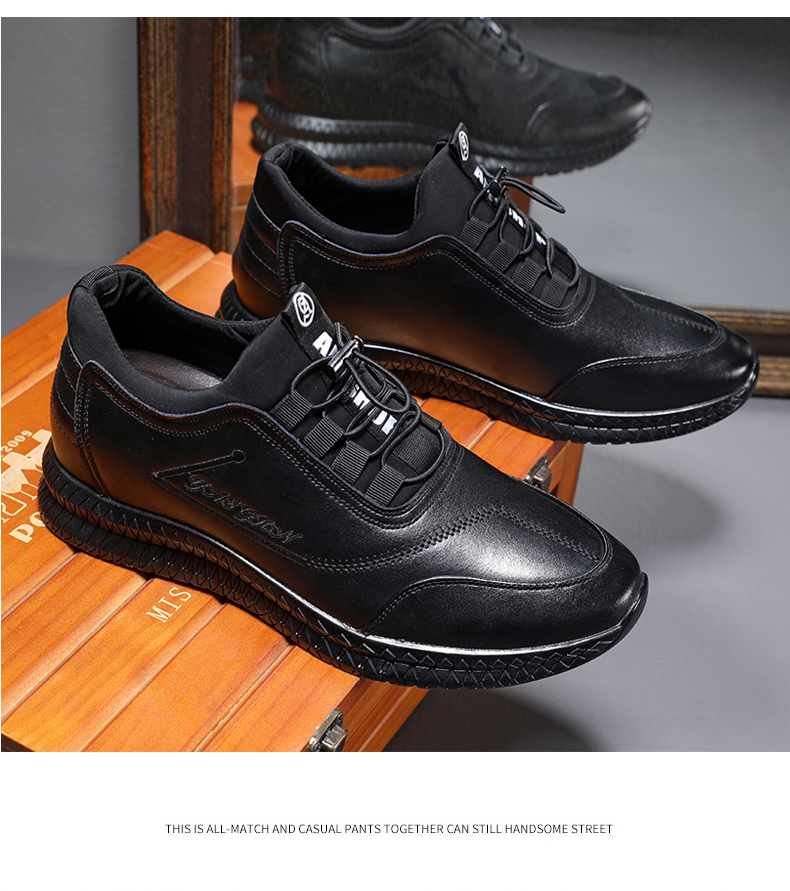Men Leather Casual Shoes Thick Sole 