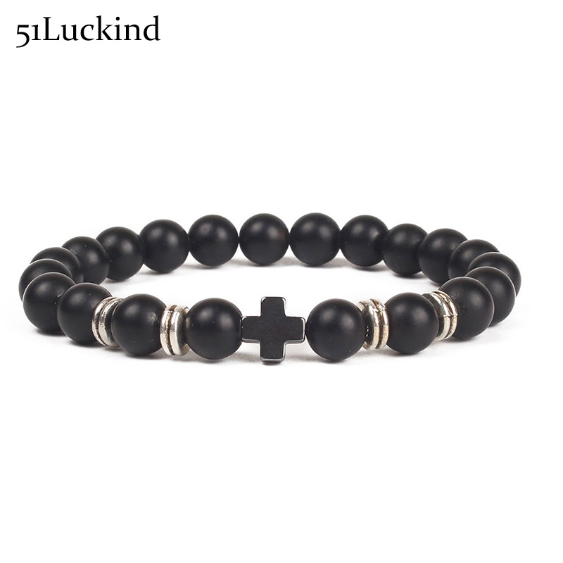 

Beaded, Strands Fashion Antique Natural Stone Hematite Cross Bracelet Black Lava Tiger Eyes Beaded Braslet For Women Men Hand Jewelry