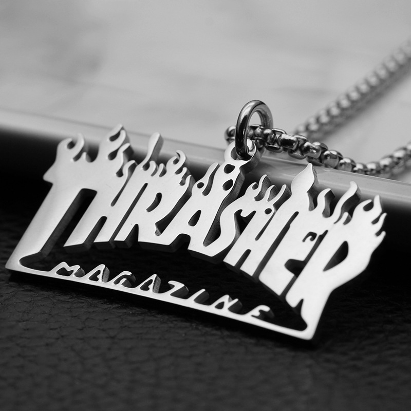 Jewelry Rope Chain Stainless Steel Flame Fire Pattern Pendant for Men Necklace