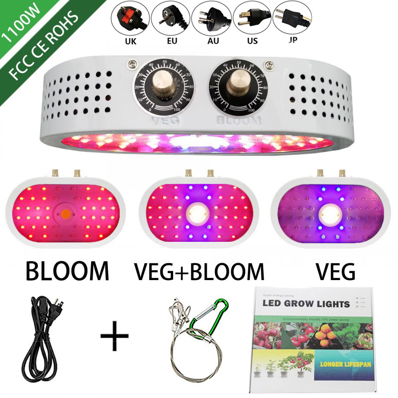 

1100W led grow light 85-265V Double Switch Dimmable Full Spectrum Grow lamps For Indoor seedling tent Greenhouse flower fitolamp plant lamp