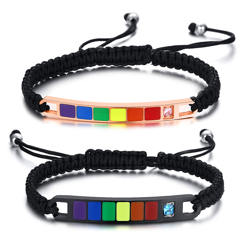 

Stainless Steel Rainbow Bracelets Men Gift Pride Couples Rope Crystal For Women Gay Lesbians Bisexuals Jewelry Charm