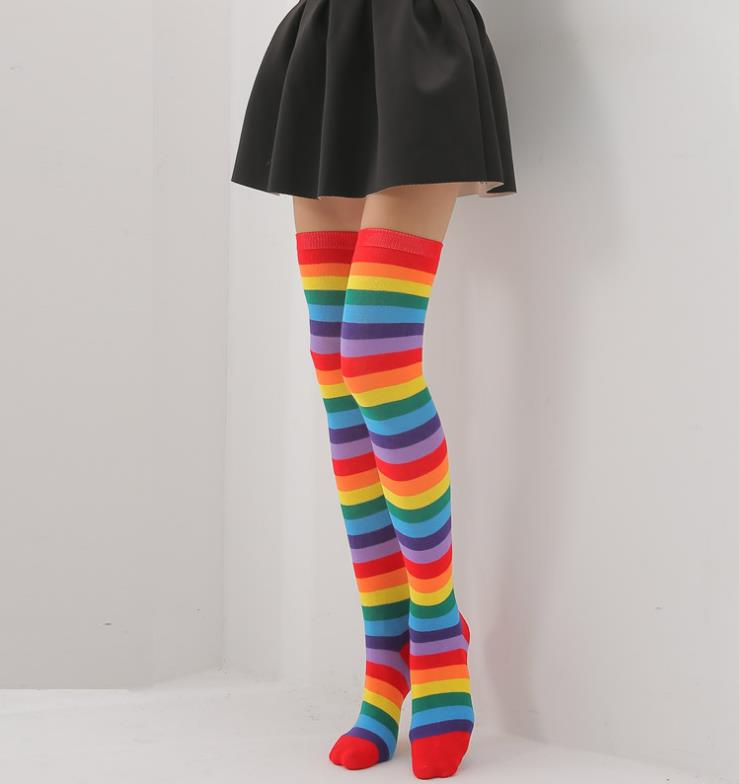 

Christmas Stockings Halloween Party Costume Cosplay Long Socks Rainbow Striped Polka Dots Clown Socks 70cm presents