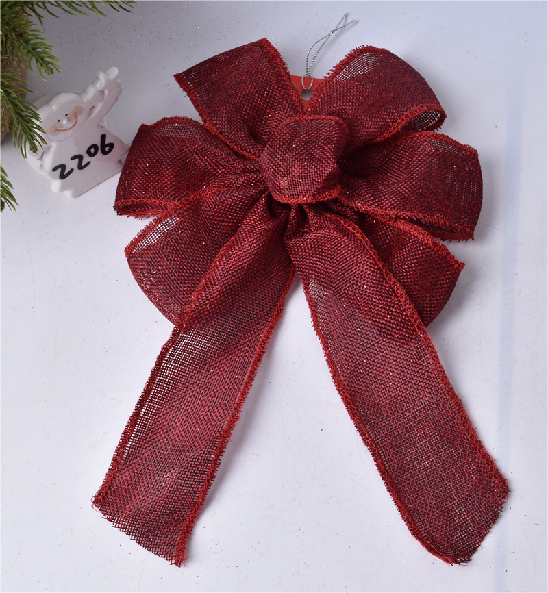 

New Christmas Decoration DIY Handmade Bow 25CM Wine Red Mesh Bow Decoration Pendant