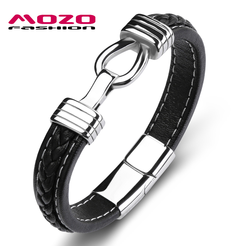 

Fashion Bangles Men Black Genuine Leather Charm Bracelets For Women Cross Card Lock Punk Male Jewelry