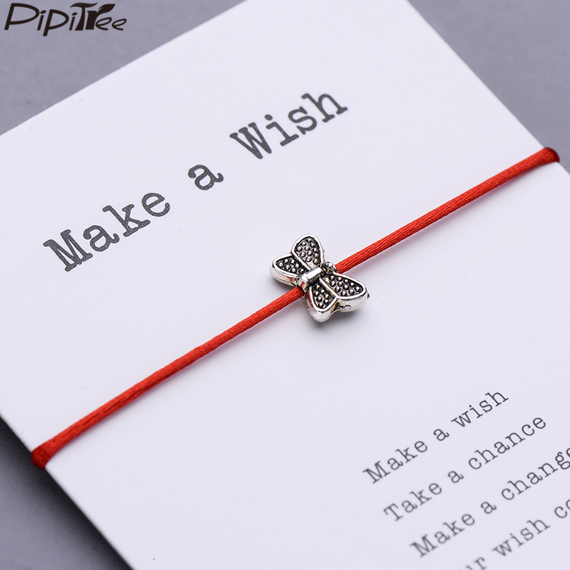 

Pipitree Lovely Butterfly Charm Bracelet Femme Lucky Red String Bracelets For Women Girls Kids Wristband Jewelry Card Gift
