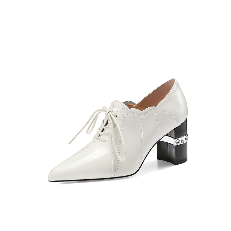 

New Arrival Women Basic Pumps Spring Autumn Genuine Leather High Heels Shoes Woman poined Toe Design lace up Pumps, Black
