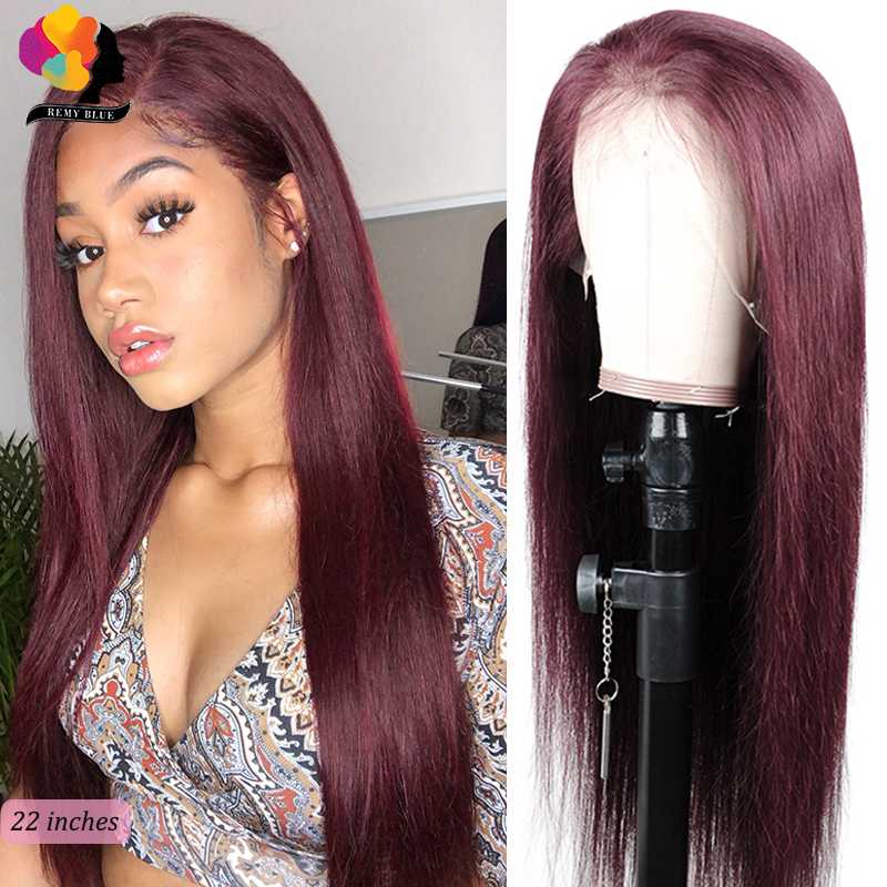 

REMYBLUE Burgundy Lace Front Human Hair Wigs for Black Women 13*4 99 Brazilian Straight Lace Front Wig 150% Remy Human Hair Wigs, Bug