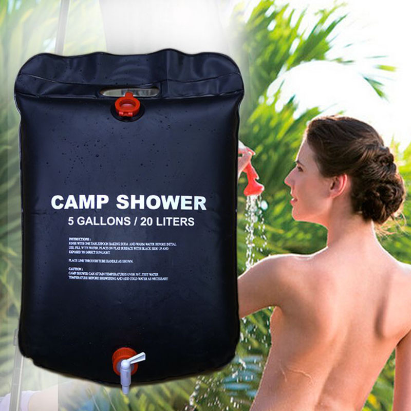 

20L outdoor travel and leisure sports PVC solar bath water bag shower bag shower W4-088, Black