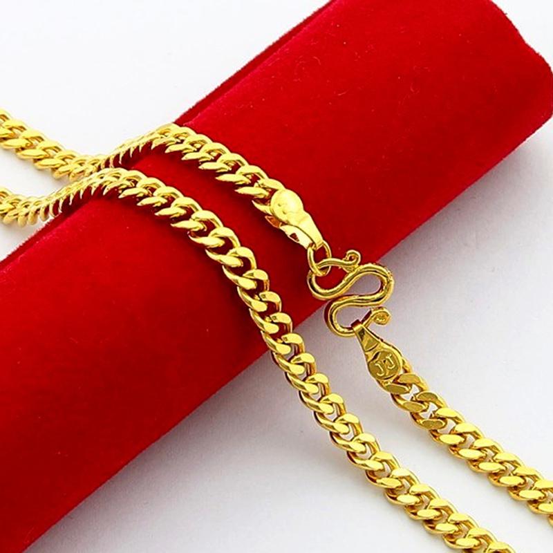 

24inches 5mm 24k Gold Plated Necklaces Gold Color Chain Man Woman Necklaces Jewelry for Men Women Does Not Fade High Quality