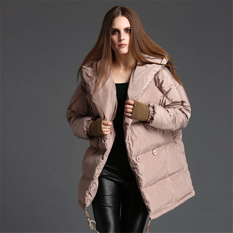 

Loose fit vintage thickening warm winter down coat outerwear women hooded medium long oversize down jacket new 2019 autumn