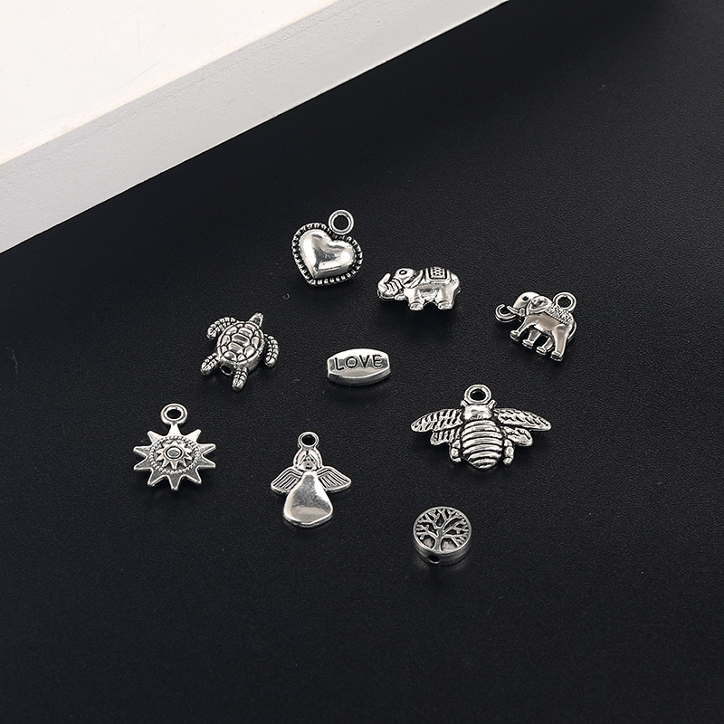 

Vintage Silver Animal Elephant Heart Love Angle Turtle Bee Sunflower Tree Pendant Charm for Bracelet Necklace Cute Diy Charm Jewelry Making