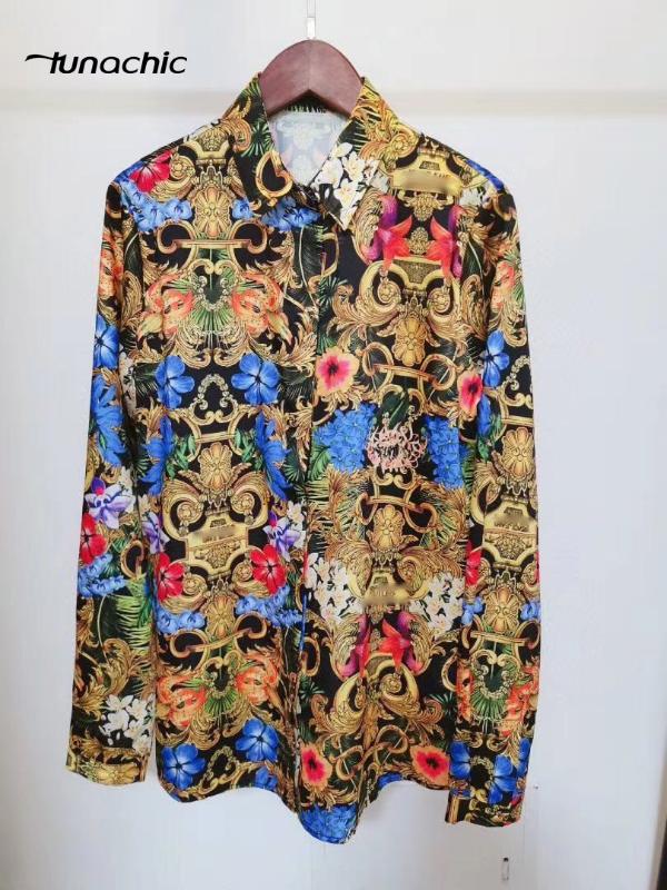 

CHIC 2020 Runway High-end brand fashion spring and summer printed shirt women, Gold