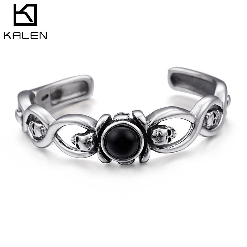 

Skull Bangles For Men Stainless Steel + Black Crystal Punk Bracelet 67mm Inner Diameter Opening Bangle Jewelry