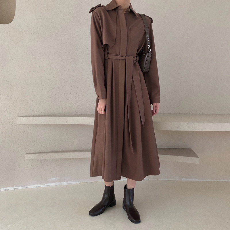 

2020 Spring Autumn Stand Long Sleeve Solid Patchwork Asymmetrical Adjustable Waist Vintage Windbreaker Women V409, Black