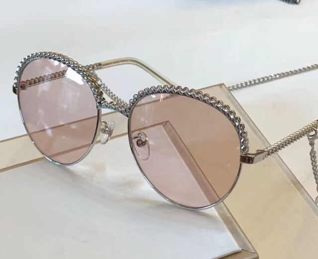 

4242 Round Sunglasses Silver Chain Necklace Sun Glasses Women Sunglasses Shades New with box, White;black