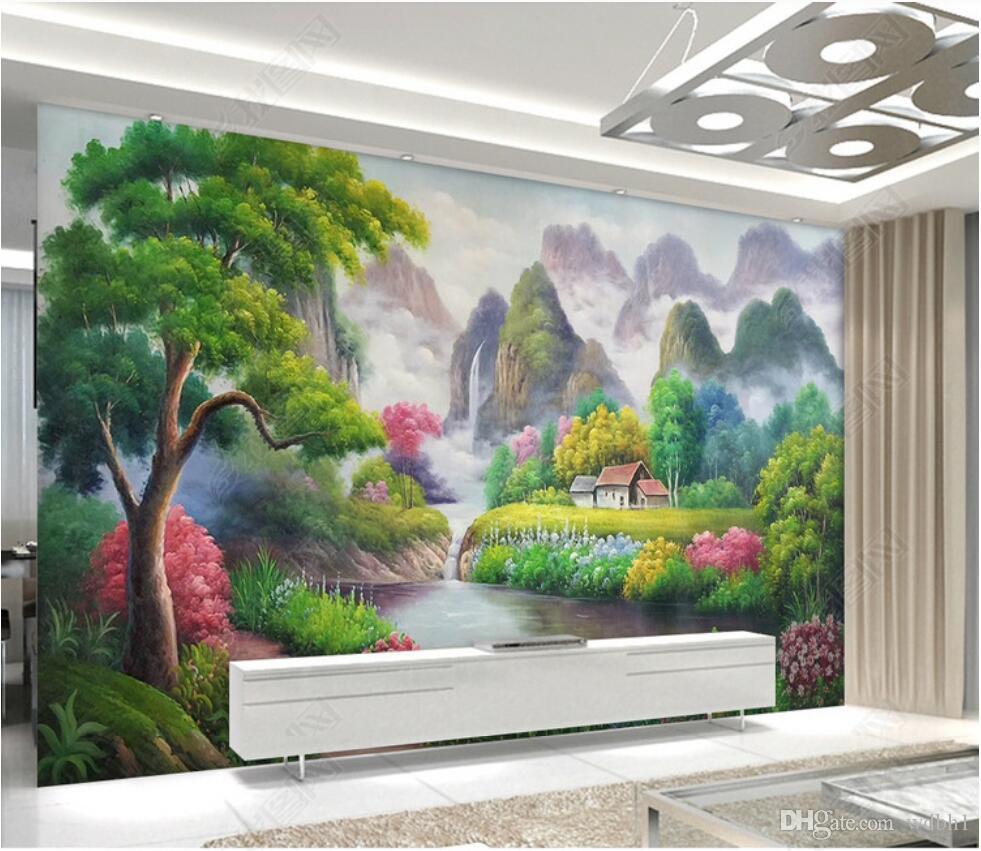 

3d room wallpaper cloth custom photo Huangshan welcomes the pine stream and the water wallpaper for walls 3 d print fabric wall covering, Picture shows