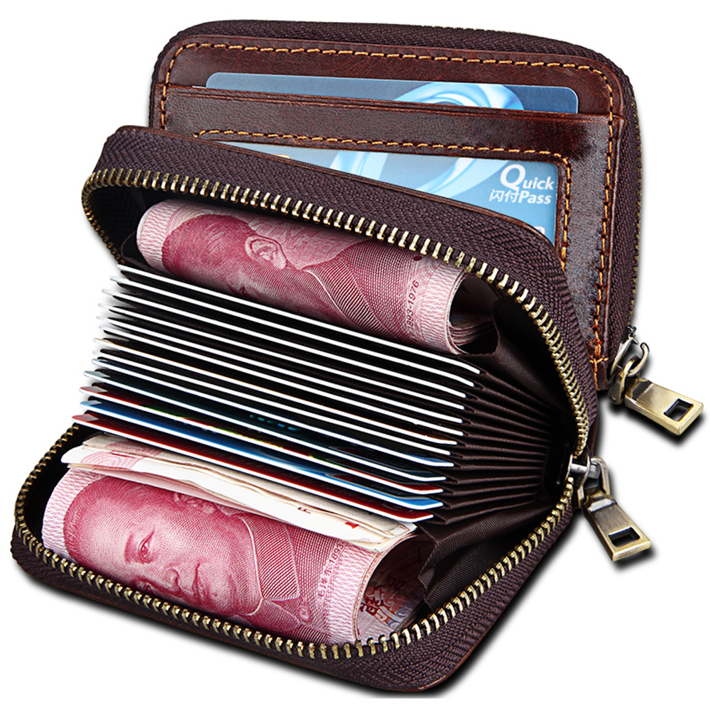 

Genuine Leather Short Organ Wallet Women Men Multi Card Holder Zipper Banknote Purses Interior Slot Pocket Cowhide Mini Wallets Gift, 2 colors for choice