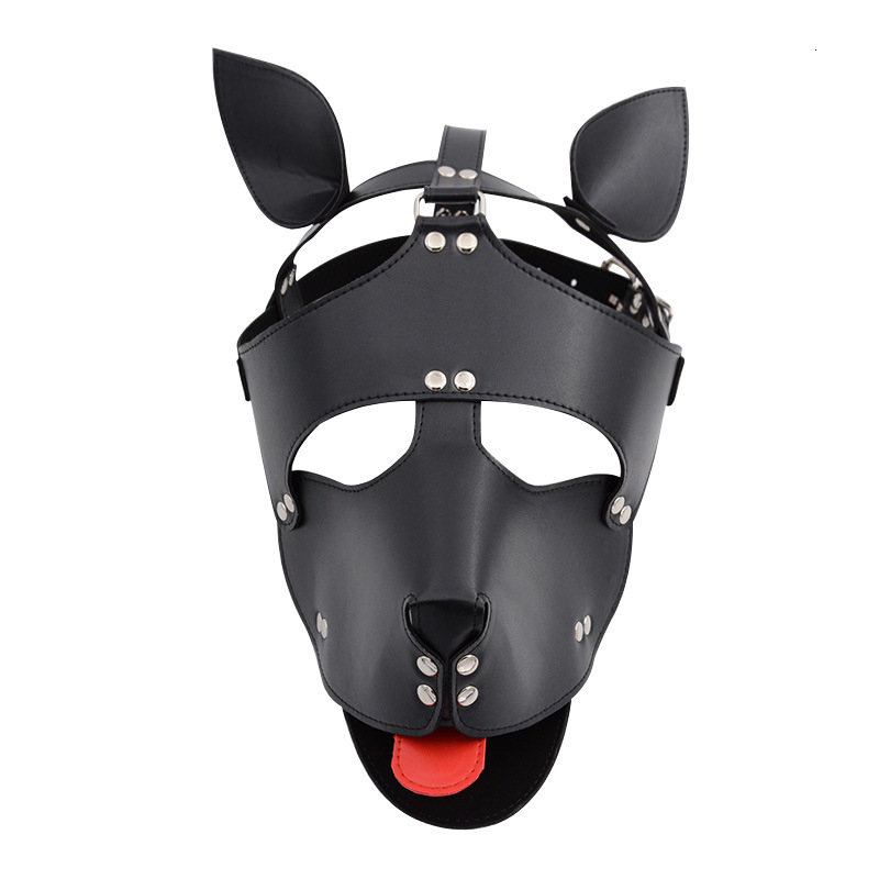 

Black Red Leather Dog Bdsm Mask Bondage Restraints Cosplay Mask Costume erotic SM Slave Head Cover Harness Fetish kinky Sex Toys Y191203