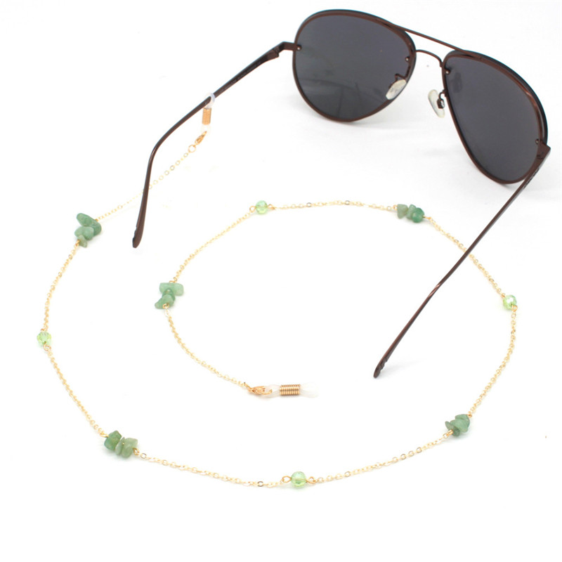 Perles de pierre irrégulières à la mode, breloque pour lunettes de soleil, lanière, collier en métal, cordon de chaîne pour lunettes de lecture