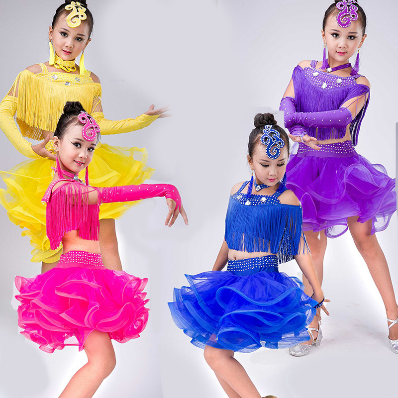 

Children's Latin dance costumes children's girls Latin dance skirt sequins tassel show performances costumes