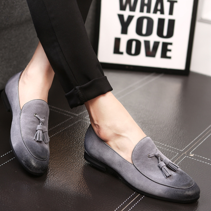 

Vintage Suede Leather Men Loafers Fashion Men's Flats Casual Shoes Slip-On Breathable Retro Loafers for Men UJ521, Black