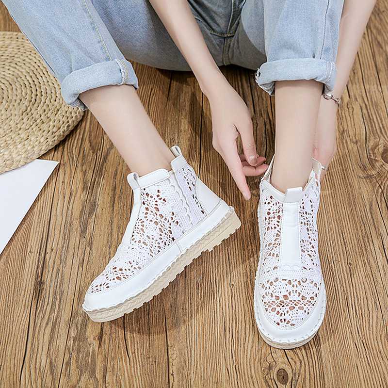 

Summer Women Sandals Fisherman Shoes Retro Mesh Breathable Causla Round Toe Slip On Mixed Color Flat Lazy Shoes Hollow Sandals, White
