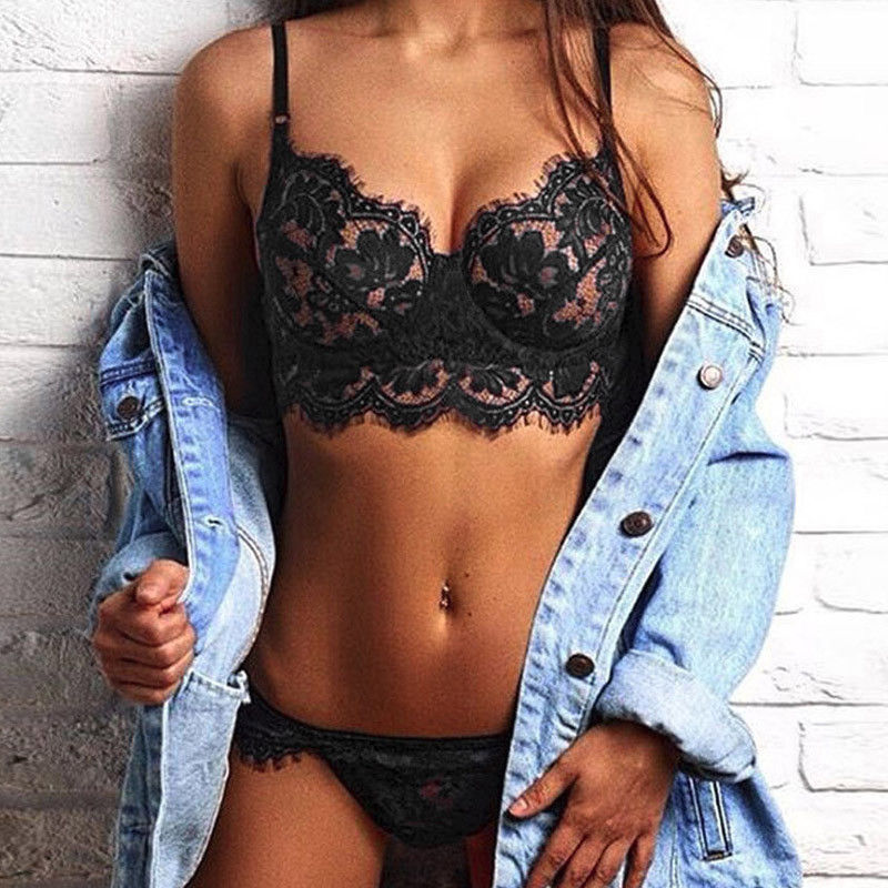XXXL Sexy femmes dentelle ensemble de lingerie transparent érotique soutien-gorge string Push Up bikini sous-vêtement costume vêtements exotiques