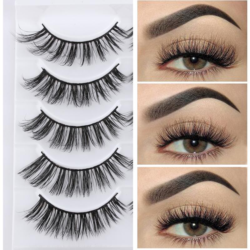 

5 Pairs 15mm Long Thick False Eyelashes Faux Mink Hair Lashes Extension Handmade Wispy Fluffy Eyelash Makeup Tools
