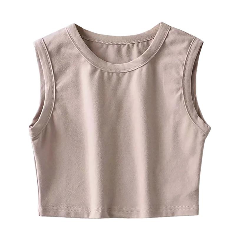 

Women Short Sports Tank Top Cotton Summer Gym Fitness Crop Tops Sexy Solid Color Sleeveless Casual Loose 2020 Ladies Camis Vest, Beige