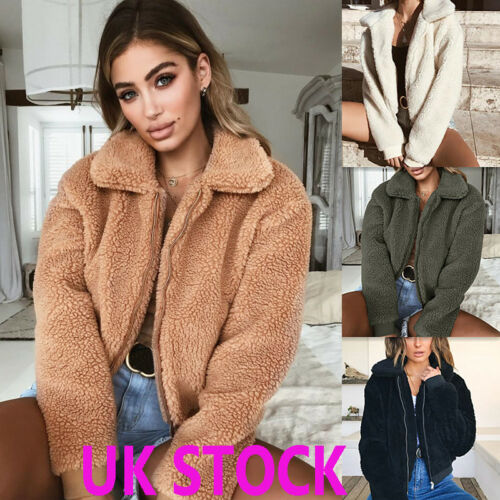 

Womens Winter Thick Warm Teddy Bear Pocket Fleece Jacket Coat Women Turn Down Collar Long Sleeve Zip Up Outwear Overcoat NEW, Black