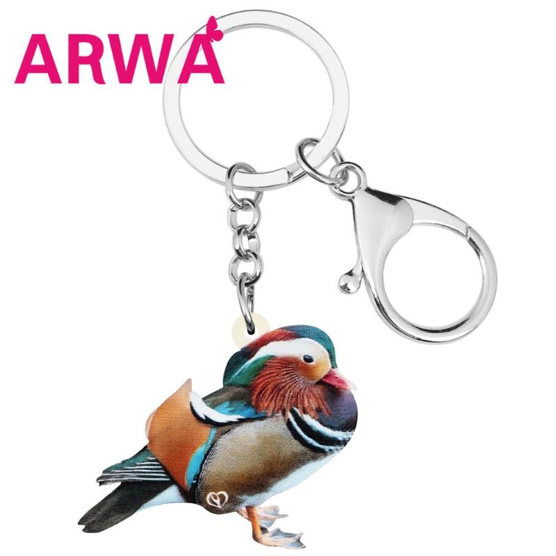 

ARWA Acrylic Mandarin Duck Keychains Lovely Print Bird Animal Keyring Jewelry For Women Girls Lover Charm Gift Wallet Decoration