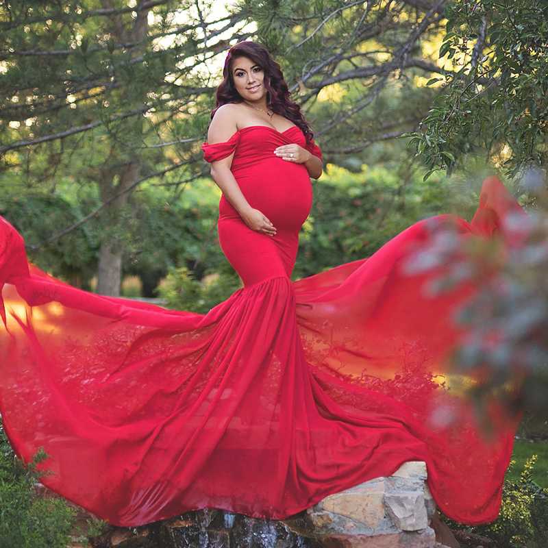 

Maternity Trailing Long Dress For Po Shoot Pregnant Women Pregnancy Pography Props Off Shoulder Maxi Gown Dresses, White