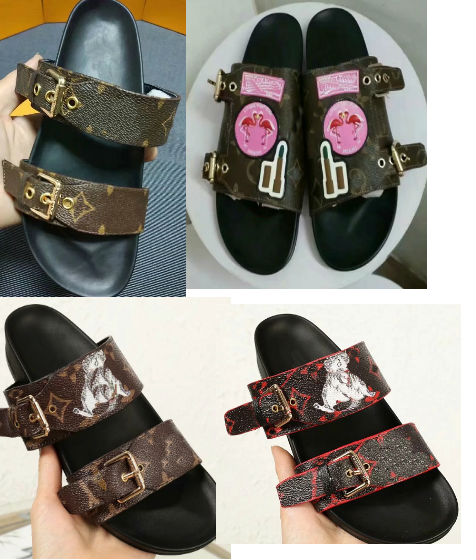 

Pairs top leather belt sandals Women Sandals fashion brown with box Dust Bag Slide Wide Flat Sandals Slipper, 20