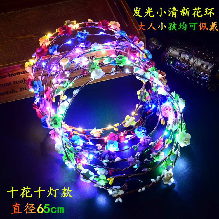 

30pcs/Children's Princess Birthday Gift Glowing Light Garland Headband Hair Accessories Bridal wreath LED lights wreath for head, Red