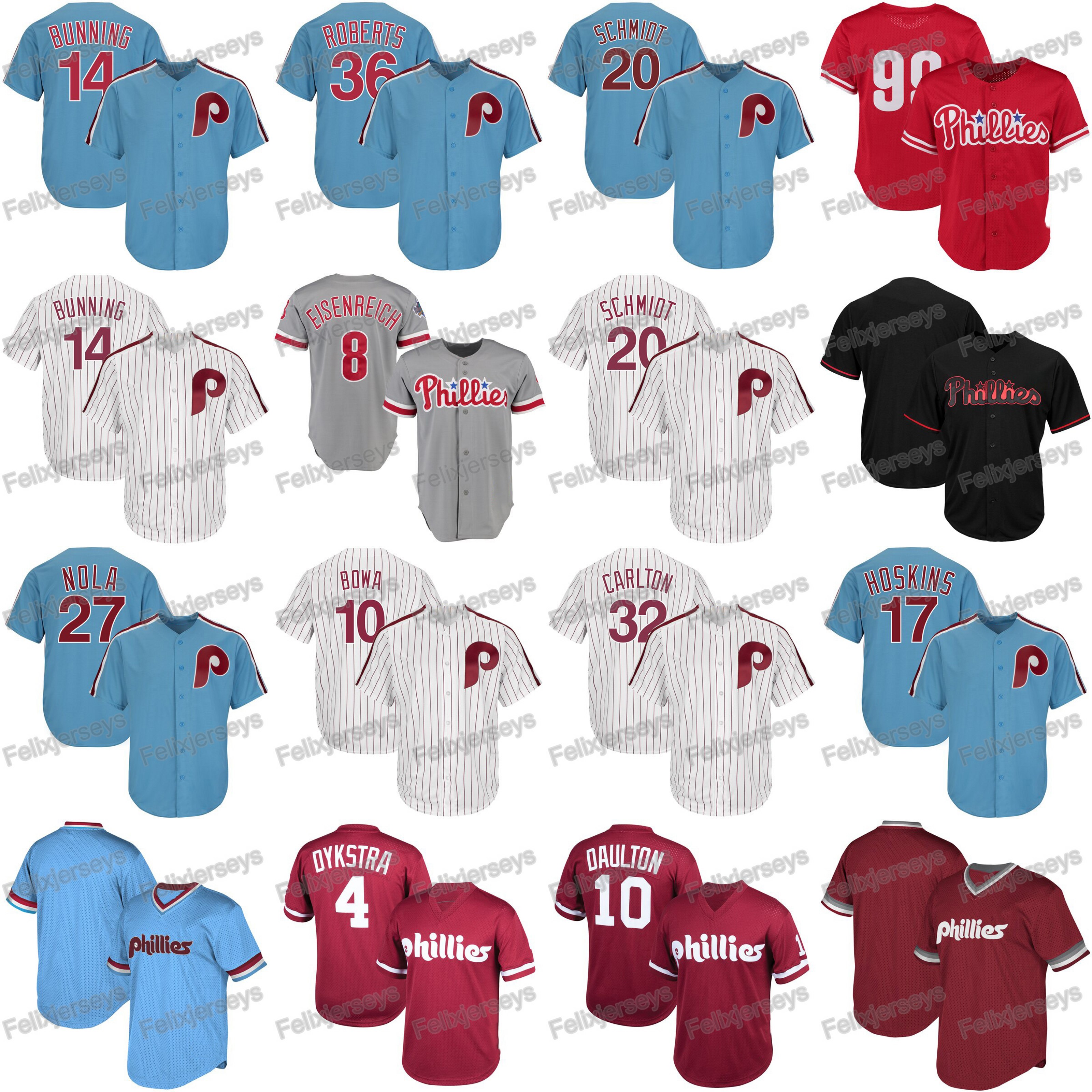

14 Jim Bunning 36 Robin Roberts Aaron Nola Darren Daulton Jim Eisenreich Larry Bowa Dykstra Mike Schmidt Mitch Williams Steve Carlton Jersey, 27 aaron nola blue