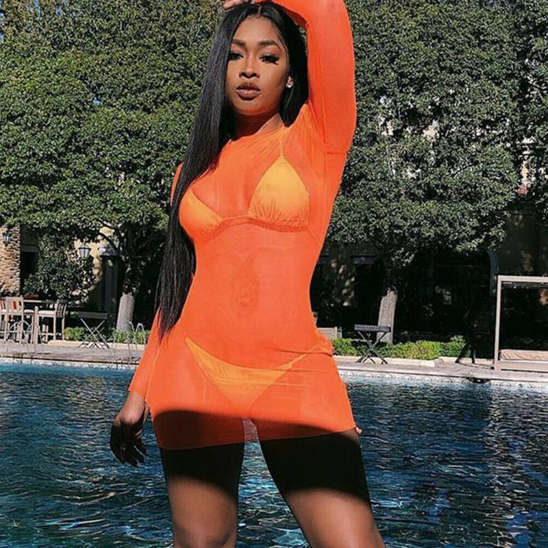 

Women Mesh Dress Bikini Cover Up See Through Tops Swimwear Swimsuit Bathing Tops
