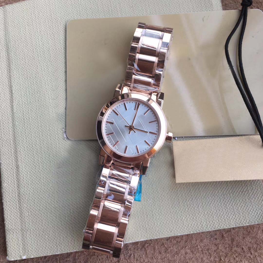 

Fashion 26MM Ladies Watches Quartz Womens Watch Wriswatches Rose Gold Stainless Steel Bracelet and Markers White Dial, Slivery;brown