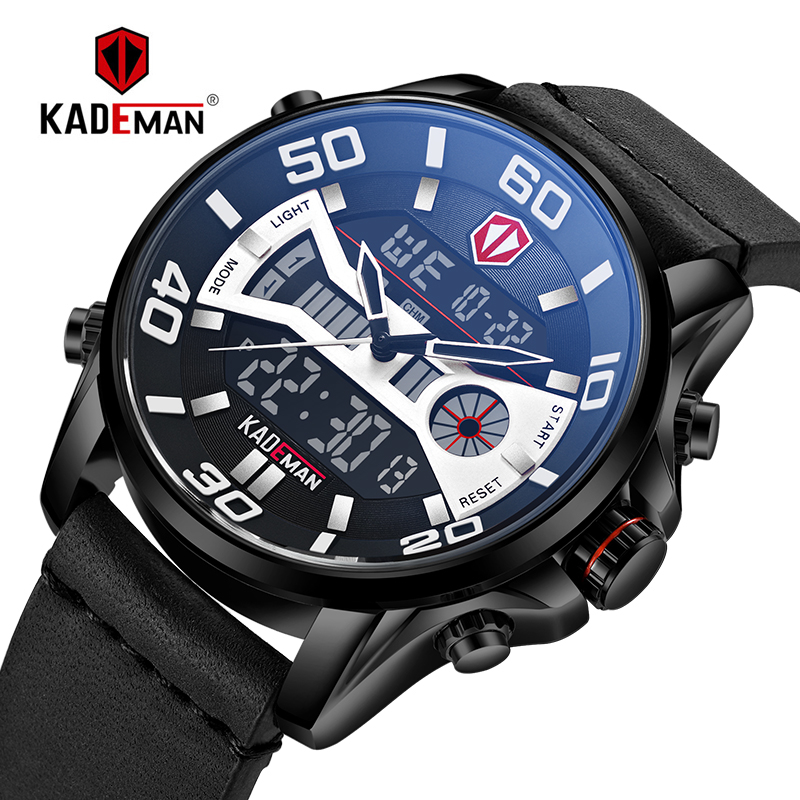 

Original Men Watch KADEMAN New Tech Series Luxury Sport Watch 3ATM LCD Display Wristwatch Casual Leather Clock Relogio Masculino LY191213, K6171-b-y-bn