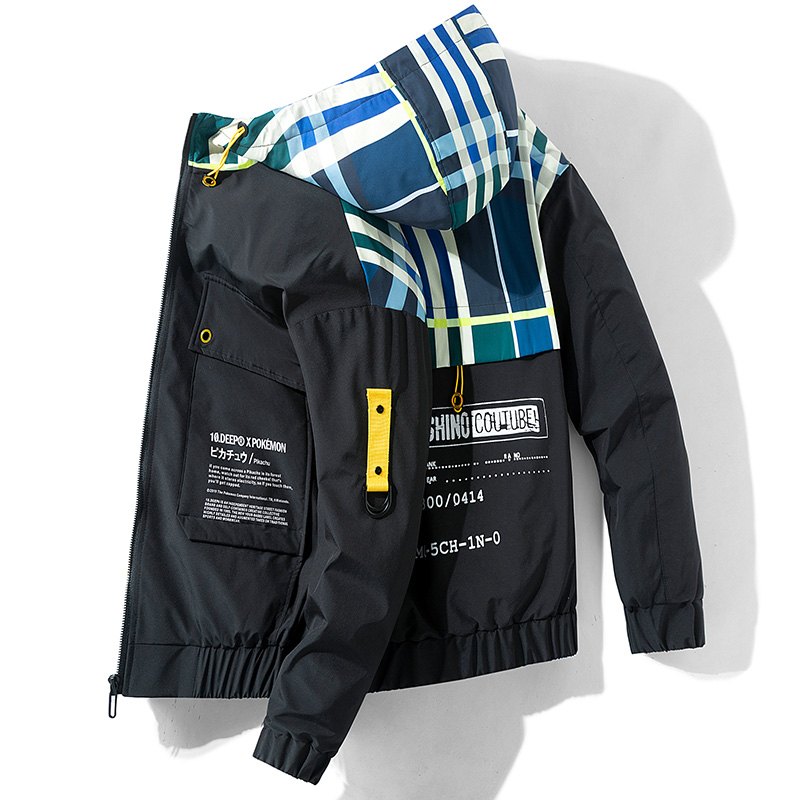 

Men's Jackets Waterproof 2019 Autumn Fashion Plaid Stitching Hooded Coats Men Women Outerwear Splice Casual Brand Male Clothing, Khaki