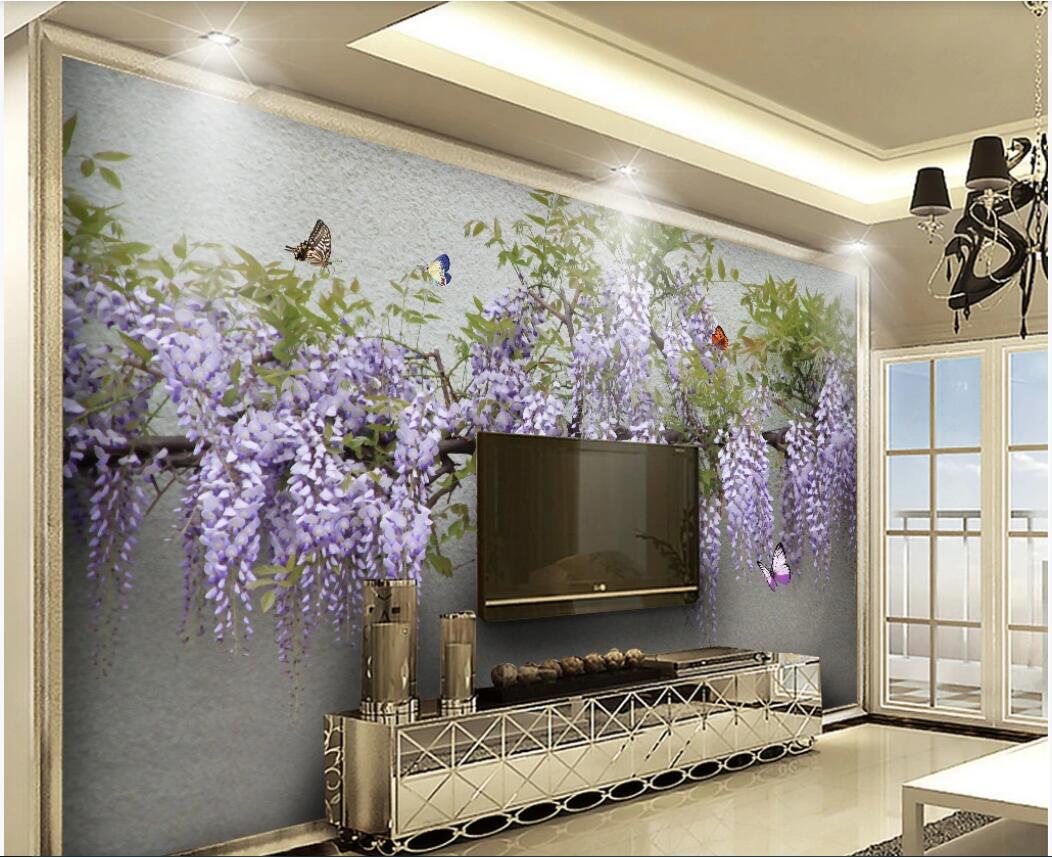 

3d wallpaper custom photo mural 3D wisteria butterfly TV sofa background wall painting wallpaper for walls 3 d, Non-woven