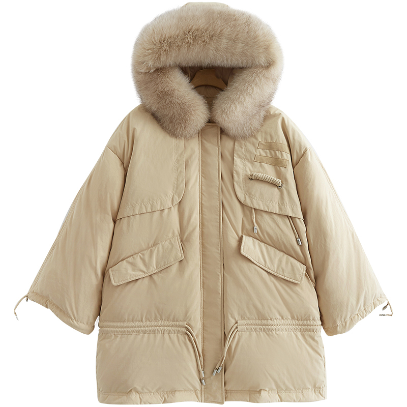 

New 2020 Down Jackets Overcoat Girls Long Hair Lead Loose Loose Coat, Pink colour