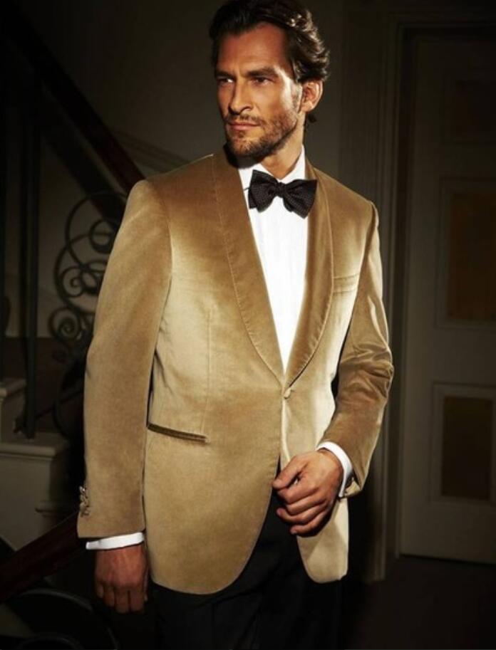

Gold Velvet Jacket Shawl Lapel Mens Suit Slim Fit Tuxedo Formal Groom Tuxedos Prom Dinner Suit Custom Made One Piece Coat Jackets Blazer, Gray