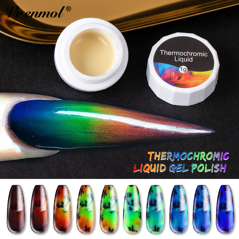 

Vrenmol Thermal Sensitive Liquid Auroras Nail Gel Polish Touch Omber Color Semi Permanent Need Black Dark Primer Nail Art Tips, Base coat