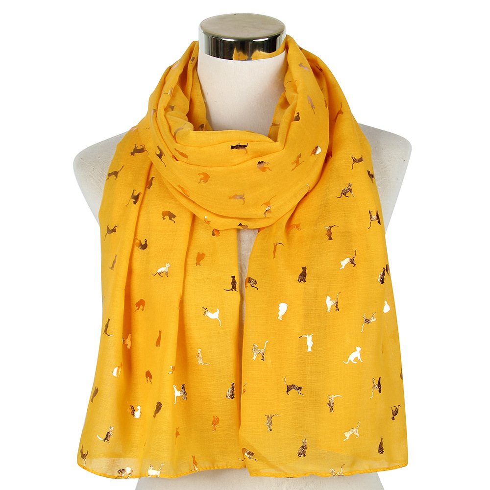 

2019 Fashion Glitter Shiny Black White Foil Gold Metallic Cat Scarf Wrap Shawl Thin Foulard Ladies Women