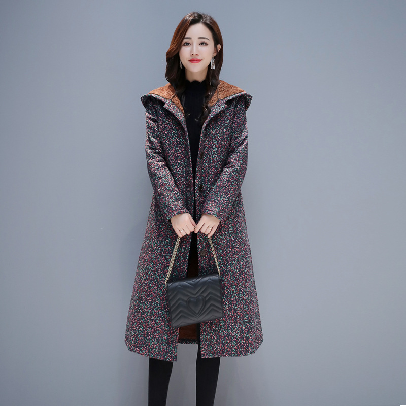 

2019 new women's national style cotton coat long plus velvet thickened Chinese style cotton and linen retro hooded jacket, Beige