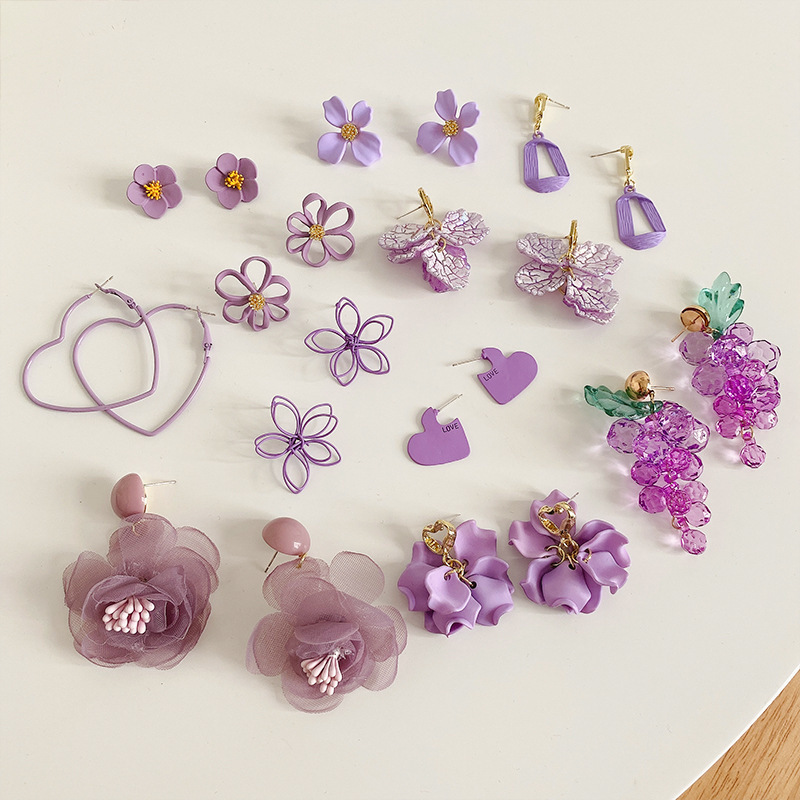 

Temperament purple earrings 2020 earrings women all-match fresh flower earrings