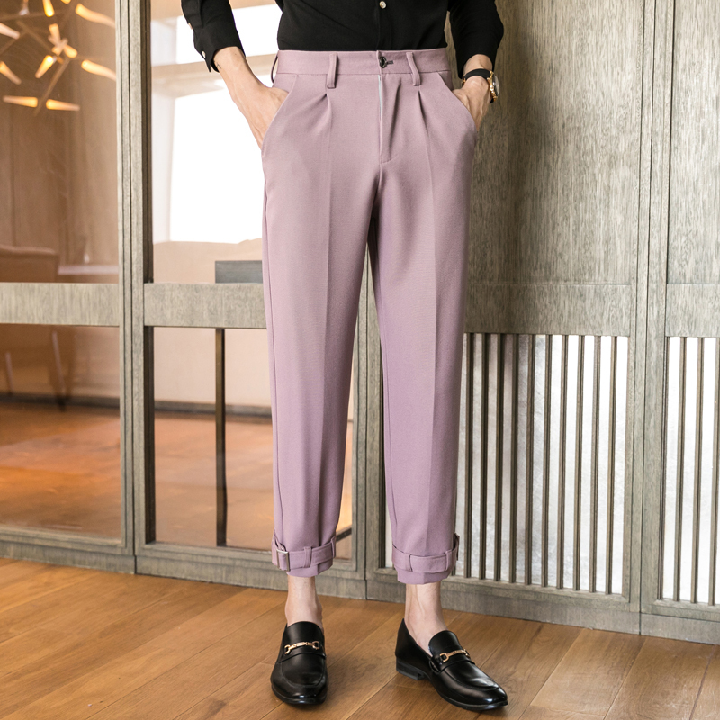 

2020 Spring And Summer New Youth Popular British Solid Color Men's Loose Leggings Trousers Fashion Casual Wild Trousers -2XL, Black