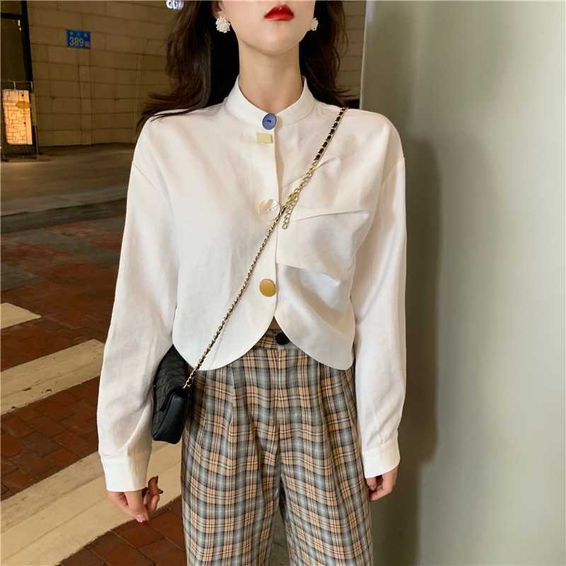 

Ins Loose Solid Color Shirt Women's Shirts Ulzzang Japanese Kawaii Ladies Vintage Female Korean Harajuku Cute Clothes For Women, White