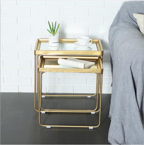 2pcs/set Storage table Living Room Furniture Modern Simple Sofa Tea Bedroom Bedside Receiving Side Iron Rectangular Set Two Small Square Tables-image-477968435