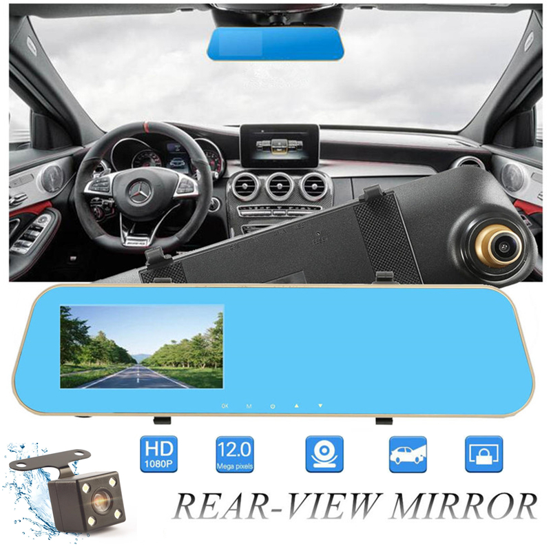 

4.3" Car DVR Rear View Mirror Video Recorder Dual Lens 1080P Full HD 140° Wide View Angle G-sensor Loop Recording Motion Detection